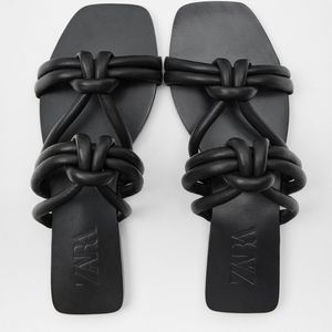 Zara Square Toe Leather Tube Sandals, Size 8